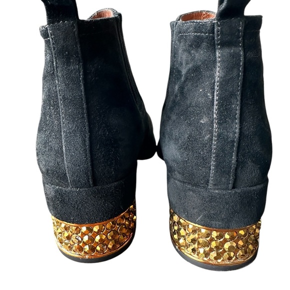 Jeffrey Campbell Metcalf-J2 Black Suede Chelsea Ankle Bootie Jeweled Heel - Picture 13 of 16